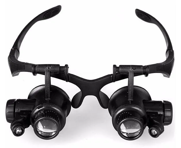 9892GJ 10X 15X 20X 25X Loupe LED Double lunettes Loupe lentille bijoutier montre réparation mesure avec 2 lumières LED Tools7956363