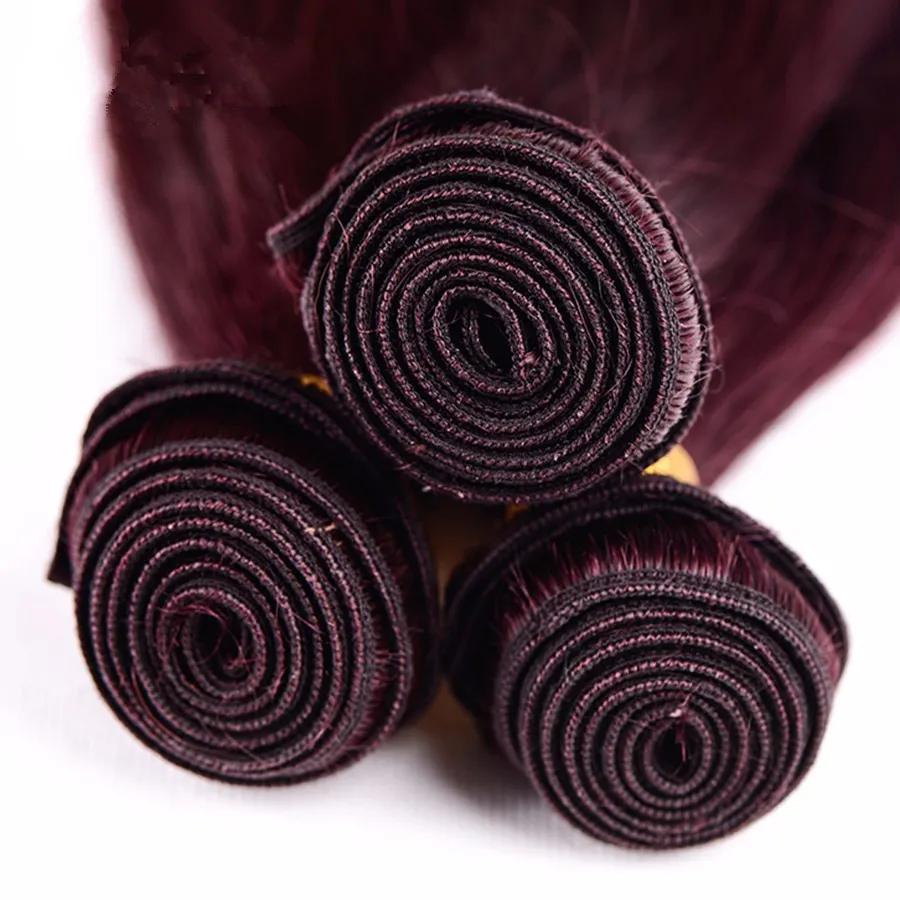 Europeiska mänskliga hårbuntar 99J Bourgundy Hair Extensions Wine Red Silk Straight Hair Bundles 8a Grad High Quality With Cheap PRIC1342088