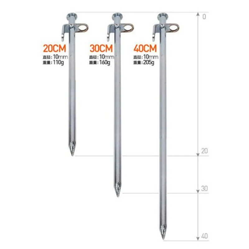 100 stks 20 cm 30 cm 40 cm zilver hoge sterkte stalen tent stakes pegs nagel outdoor zand sneeuw camping tool