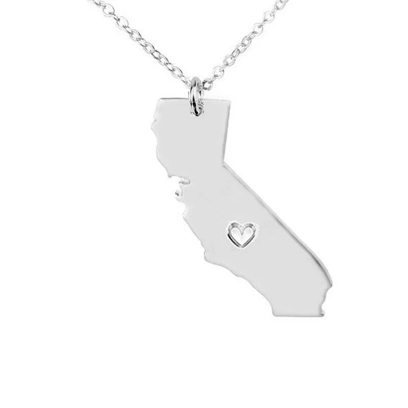 Калифорнийская карта из нержавеющей стали кулон ожерелье с любовью Сердце США Государственный CA География Карта Ожерелья Ювелирные Изделия для женщин и мужчин