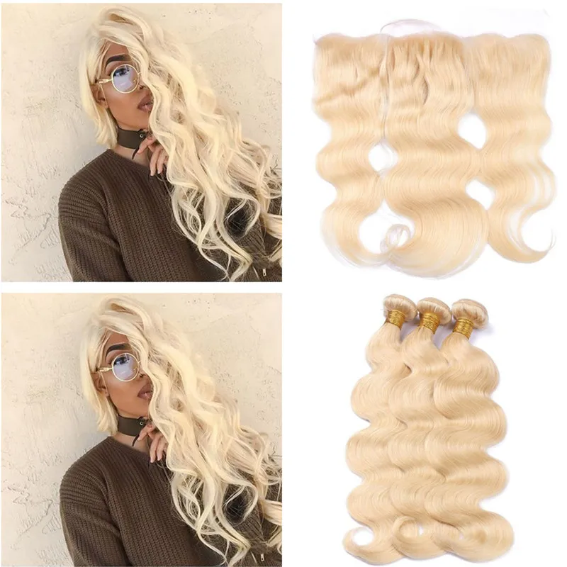 Platinum Blonde Hair Bundles With Lace Frontal Body Wave Lace
