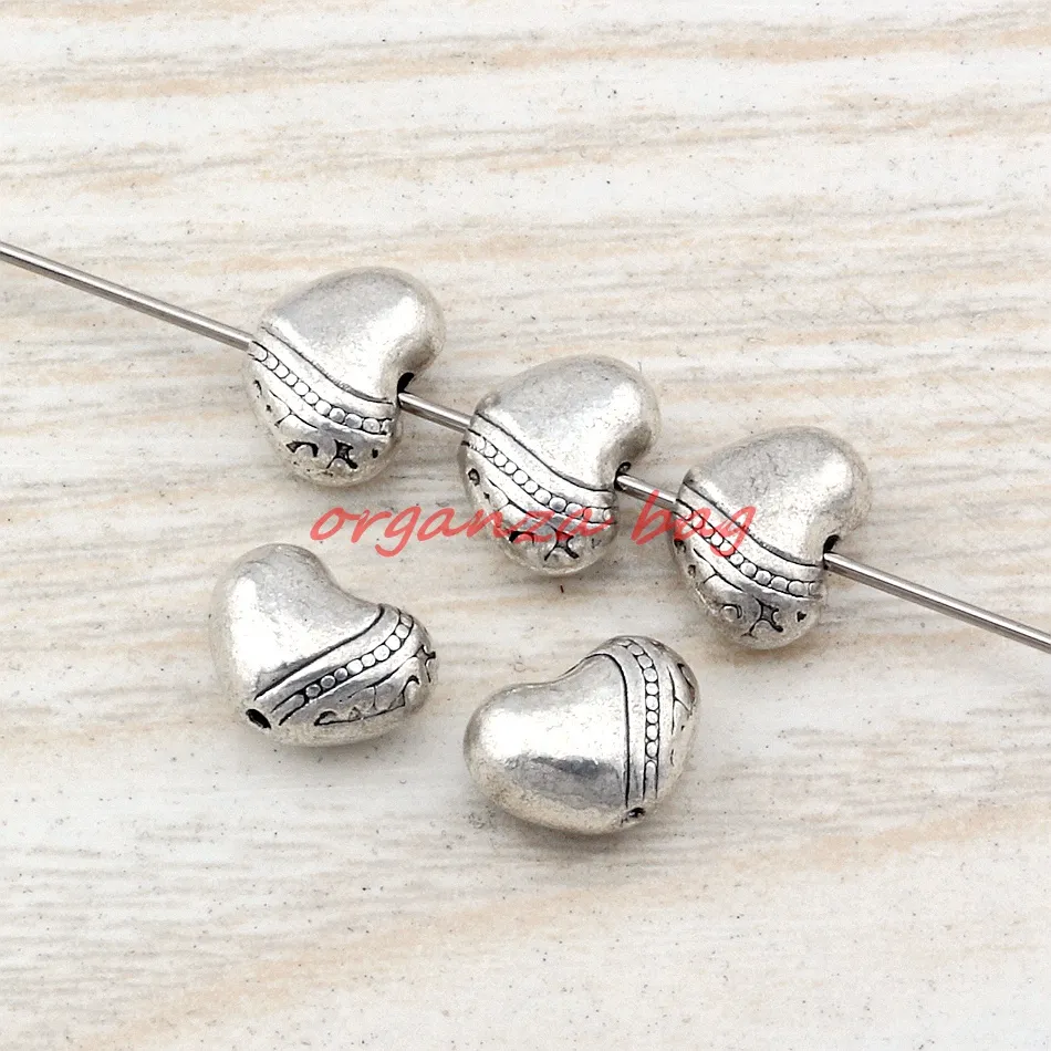 MIC Antique Silver liga de zinco coração Spacer Beads 9x7mm DIY Jóias D29