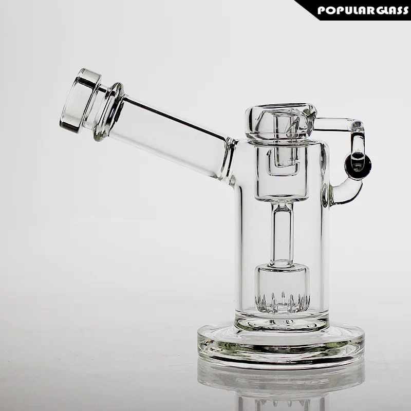 13.5cm Tall Mini Oil Rig Hookahs Bongs Glass Bubbler med kvarts Swing Rökning Rör kepsar PG5043 FC-Mini V2