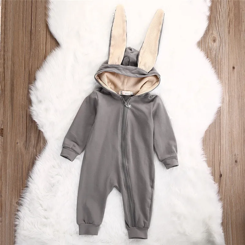 Nyfödd spädbarn baby flicka pojke kläder söt 3d kanin öra romer jumpsuit playsuit höst vinter baby rompers en bit outfits barn kläder