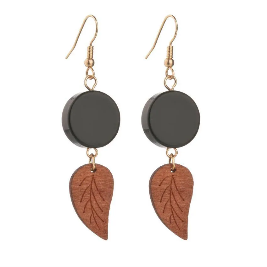 Nouveau classique en bois noir rond acrylique feuille géométrique haute qualité bois boucles d'oreilles pour femmes accessoires