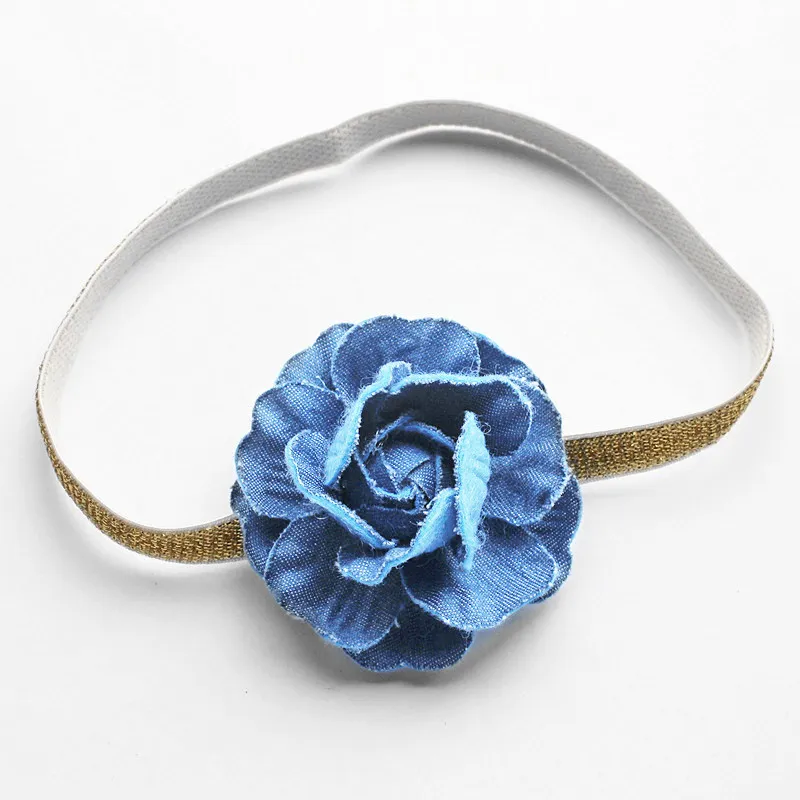 Navy Blue Camellia Girls Hairbands Cowboy Floral Headbands Handmade Flower Shape Kids Hairbands Princess Hairband 