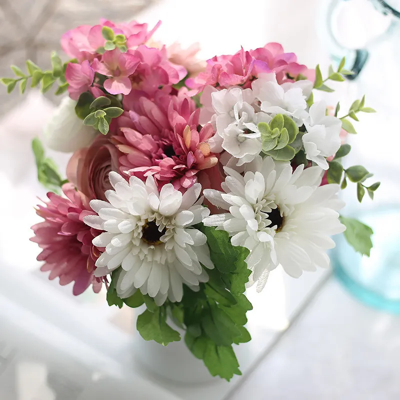 Flores de seda artificial Gerbera buquê acessórios de casamento decoração nupcial hydrangea flor flor decoração de casamento