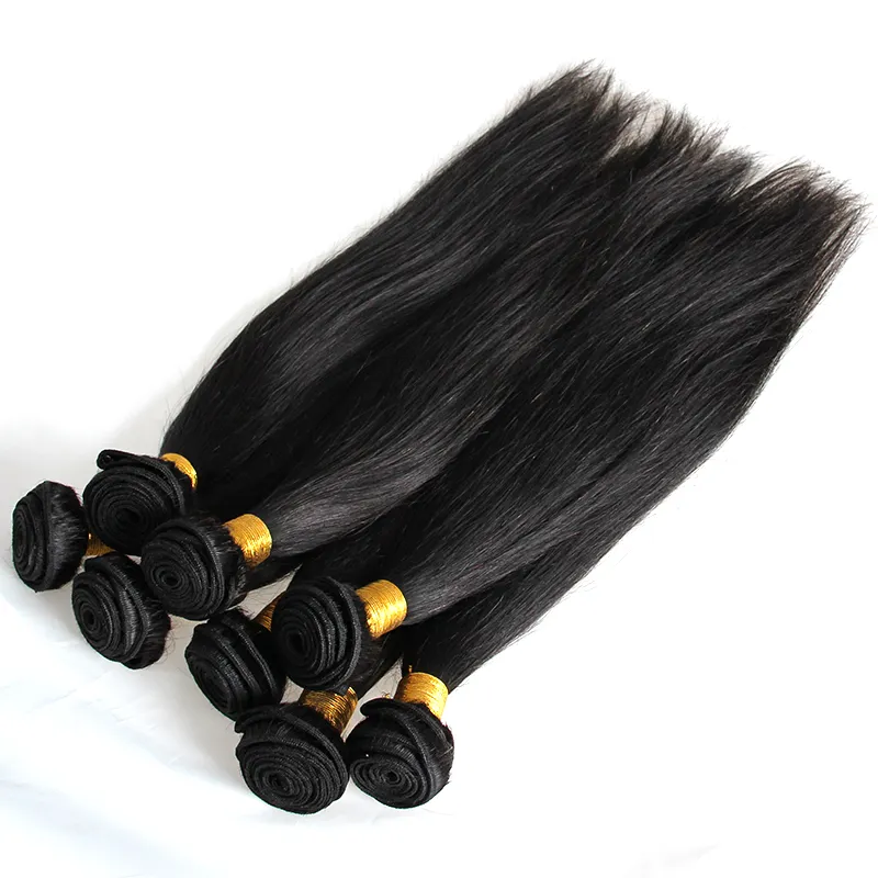 循環毛8束8個の唯一のブラジルレミーヘアストレート人間の髪の毛織り天然ブラックカラー1b