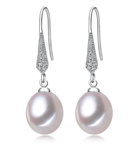 8-9mm blanc rose violet 100% naturel perles d'eau douce boucles d'oreilles en argent 925 bijoux zircon pour les femmes