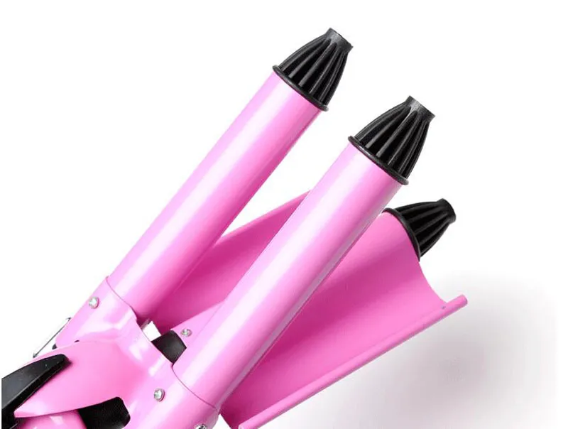 Onda de praia profissional Curling iron Tongs Cabeça Cone Rosa de cerâmica de ferro de ondulação tripla Onda Grande Três Barril Cabelo curler ZA2056