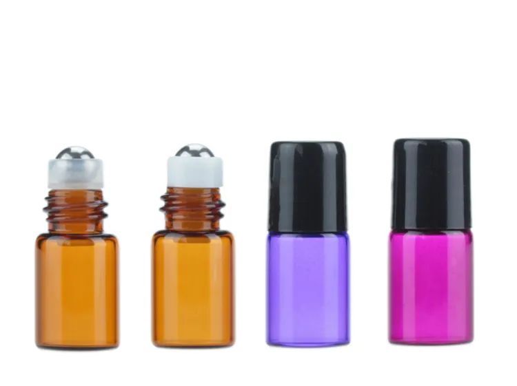 Hot 1200 SZTUK 2ml Puste Mini Roll-On Butelki szklane Z Metalowym Walcem Czerwony Purpurowy Niebieski Zielony Bursztynowy Wyczyść Essential Oil Próbki Butelki 2CC