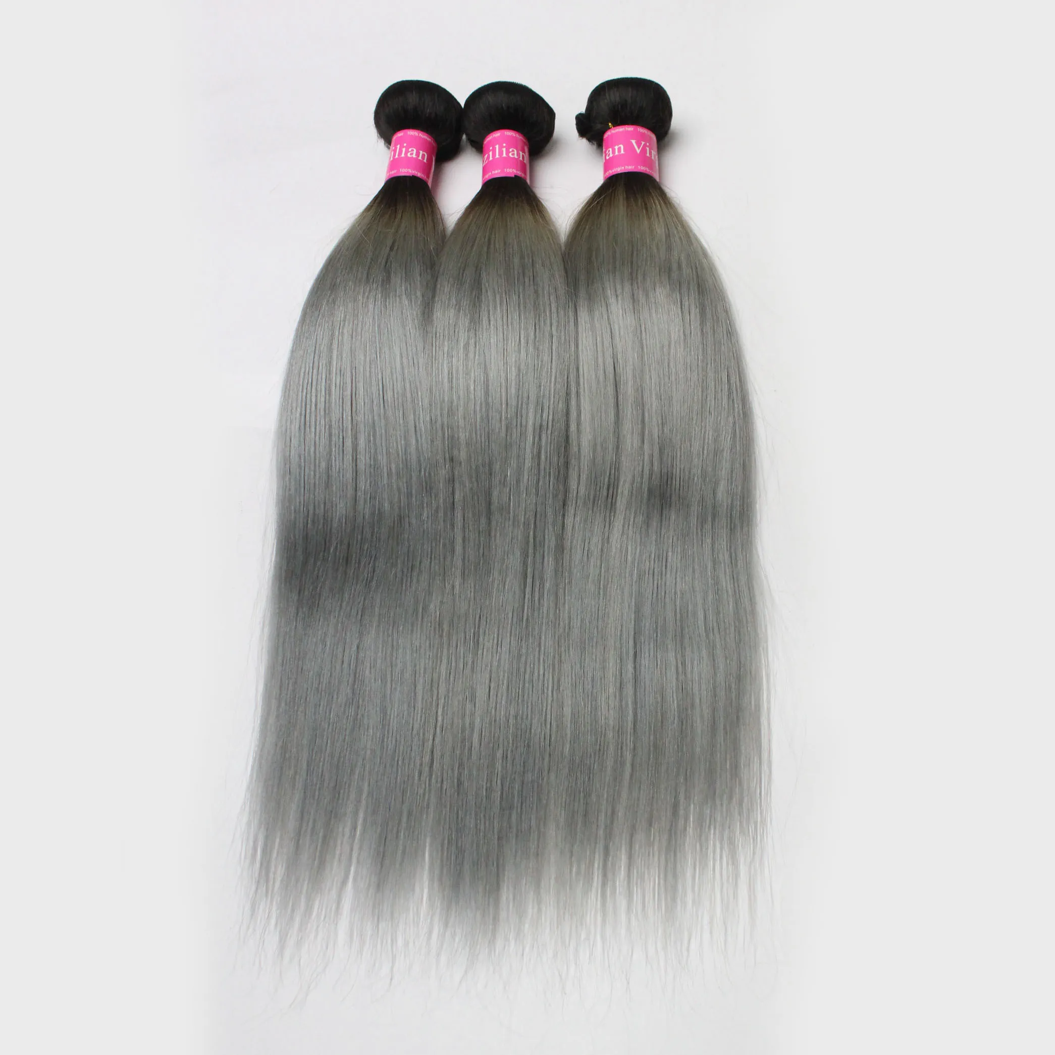 3pcs / mycket brasilianska ombre hår väft Två ton mörk rot 1b / 613 1b / Grå blondin peruanskt rakt mänskligt hår mjuka billiga hårbuntar