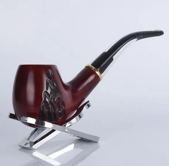 Sândalo vermelho padrão woody pipe high-grade anel de metal filtro cigarro titular acessórios de madeira sólida velho tubo