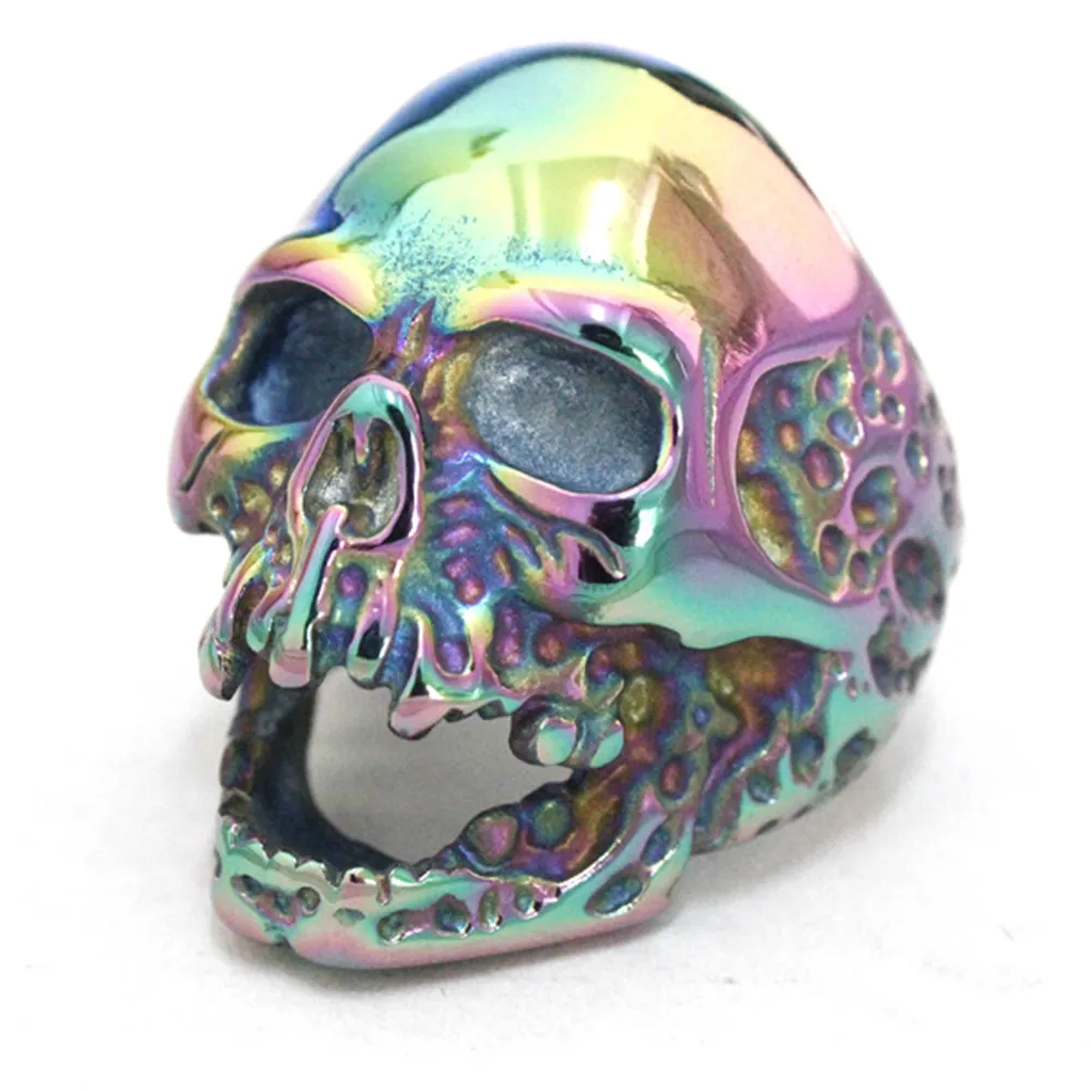 Support Dropship Design personale Rainbow Color Anello cranio Evito Anello 316L in acciaio inossidabile Man Boy Biker Style Skull Anello