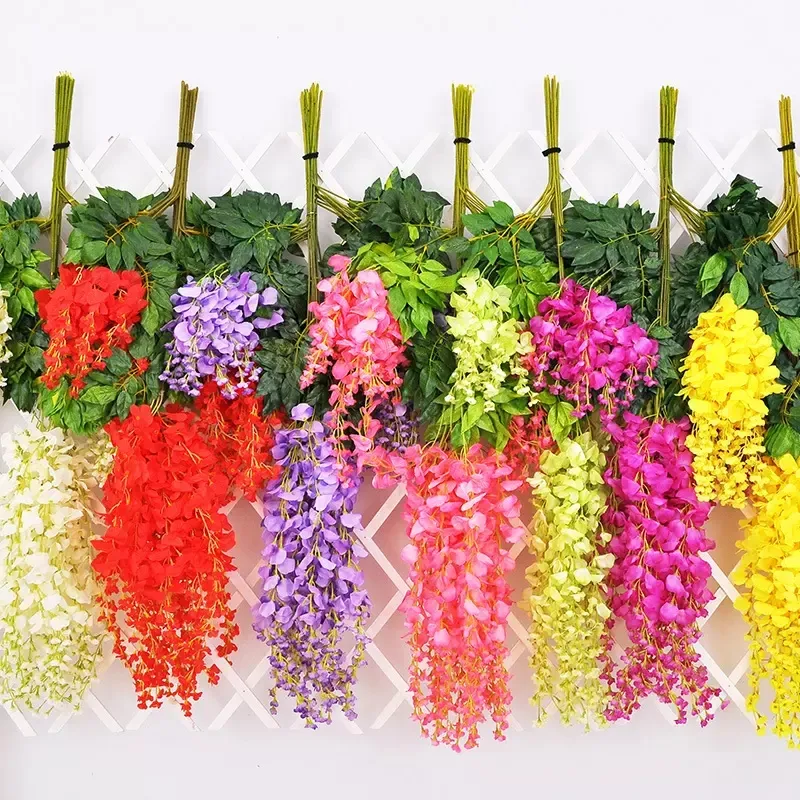 Guirlandes de fleurs décoratives artificielles en glycine, 110cm, 6 couleurs, pour fête, mariage, maison, livraison DHL gratuite