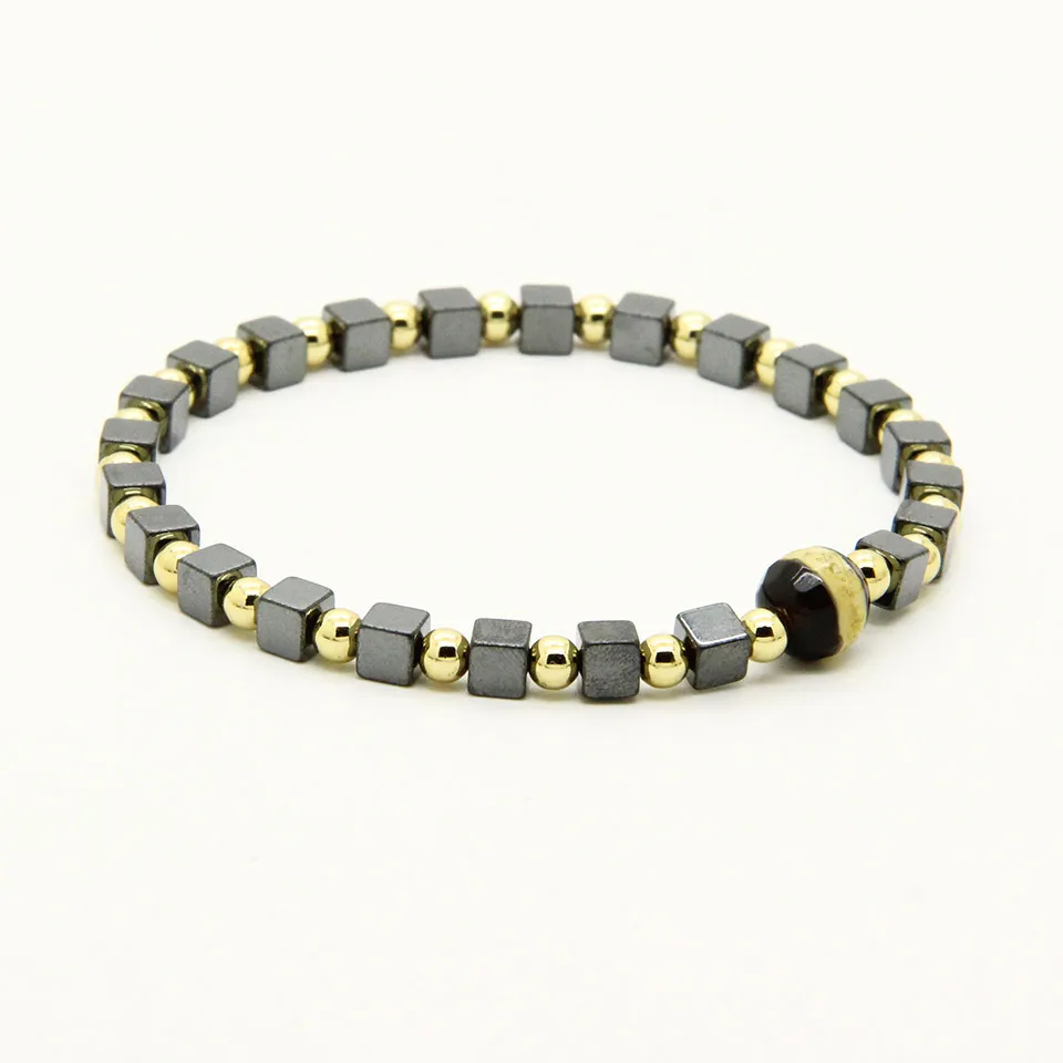 Bijoux religieux, perles en cuivre de 4mm, avec pierre hématite carrée, œil Dzi, Bracelets énergétiques porte-bonheur, 10 pièces
