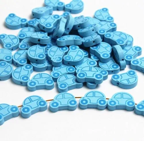 200 pcs contas de madeira forma de carro contas de madeira doces azul spacer beads para fazer jóias diy artesanato 18x25mm