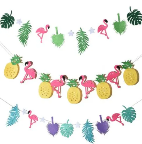 Hawaiian Tropical Flamingo Pineapple Banner Felt Flag Garland Bunting Summer Mariage de Noël Hen de Noël Nuit Baby Shower Decorat1580681