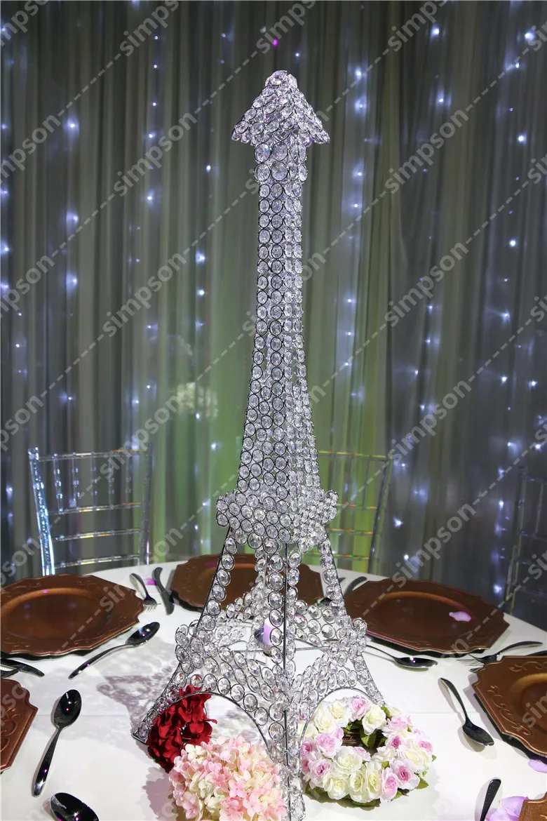 10 pçs / lote frete grátis Candelabro peça central Torre Eiffel suporte de vela de cristal 37 "de altura