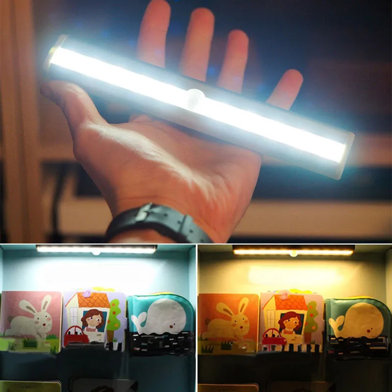 10 Stück LED-Nachtlichter mit Bewegungssensor, batteriebetrieben, Schrank, Flur, Kleiderschrank, Notfall-Nachttischlampe7960569