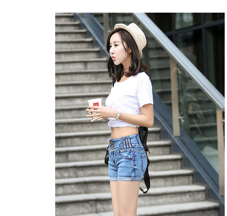 Free ship Denim shorts female high waist Women's Jeans was thin body three buckle trendy JW033 Womens Jean