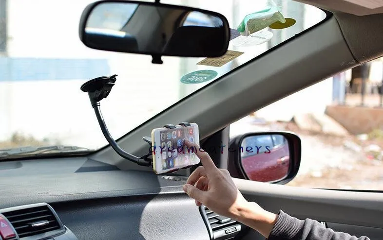 Uniwersalny obrotowy elastyczny podwójny klips Car Windshield Mount Hoder Stojak Ssawka Puchar Swivei Uchwyt Uchwyt do iPhone Samsung LG Telefon komórkowy