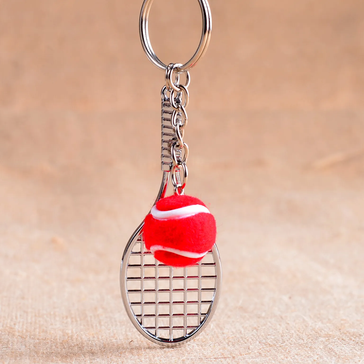 High quality Mini tennis racket key holder metal mesh racket key holder can be customized KR163 Keychains a 