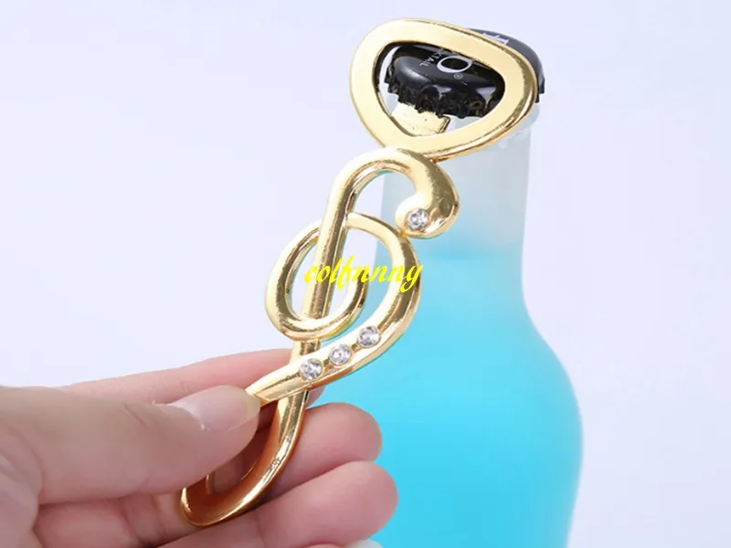 Fast Shipping Gold Music Note Beer bottle opener With Shinning diamond for Wedding party gift favor