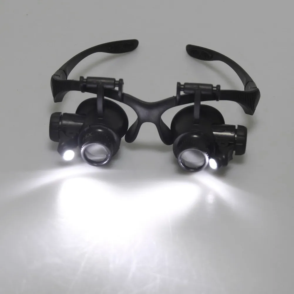 HOT 10X 15X 20X 25X Vergrootglas Double LED-lichten Oogbril Lens Vergrootglas Loupe Juwelier Horloges Reparatie Tools