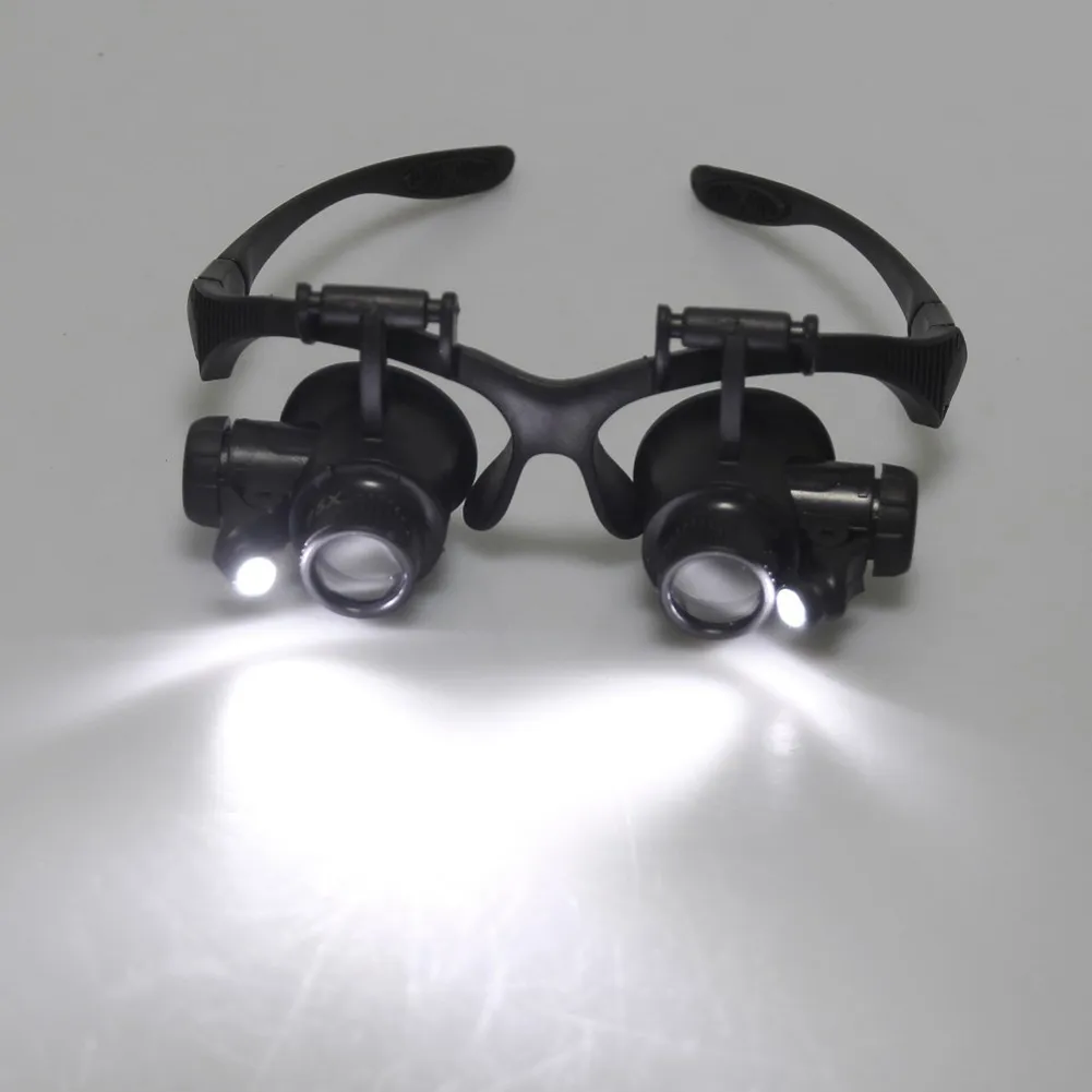 Hot 10X 15X 20X 25X magnifying Glass Double LED Lights Eye Glasses Lens Magnifier Loupe Jeweler Watch Repair Tools