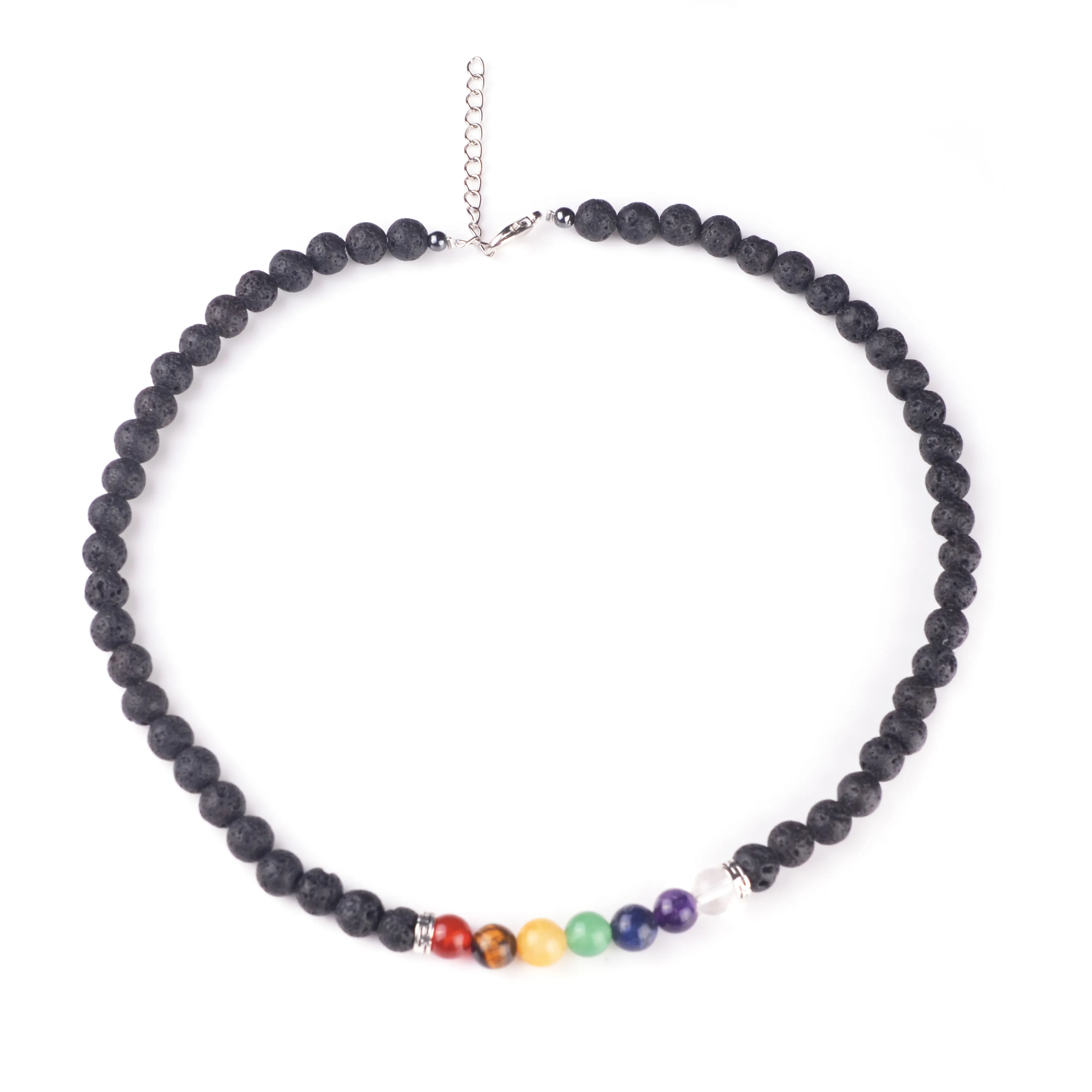 Mångfärgad natursten halsband lava sten regnbåge yogo 7 chakra amethyst pärlor halsband amulett smycken julklapp