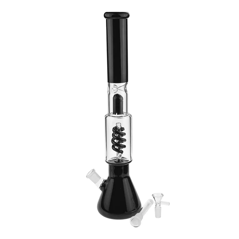 Precio de fábrica Color negro Premium Espiral Perc Base de vaso Ice Bong tubería de agua de vidrio bongs tubería de agua 15.8 pulgadas de alto ES-GB-024