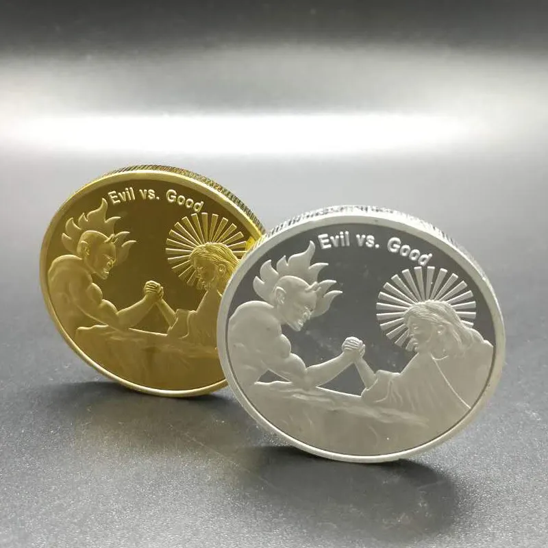 10 st 5 uppsättningar helt ny i gud vi litar på ond vs gud religiös jesus 24k äkta guld silver pläterad souvenir badge mynt gratis frakt