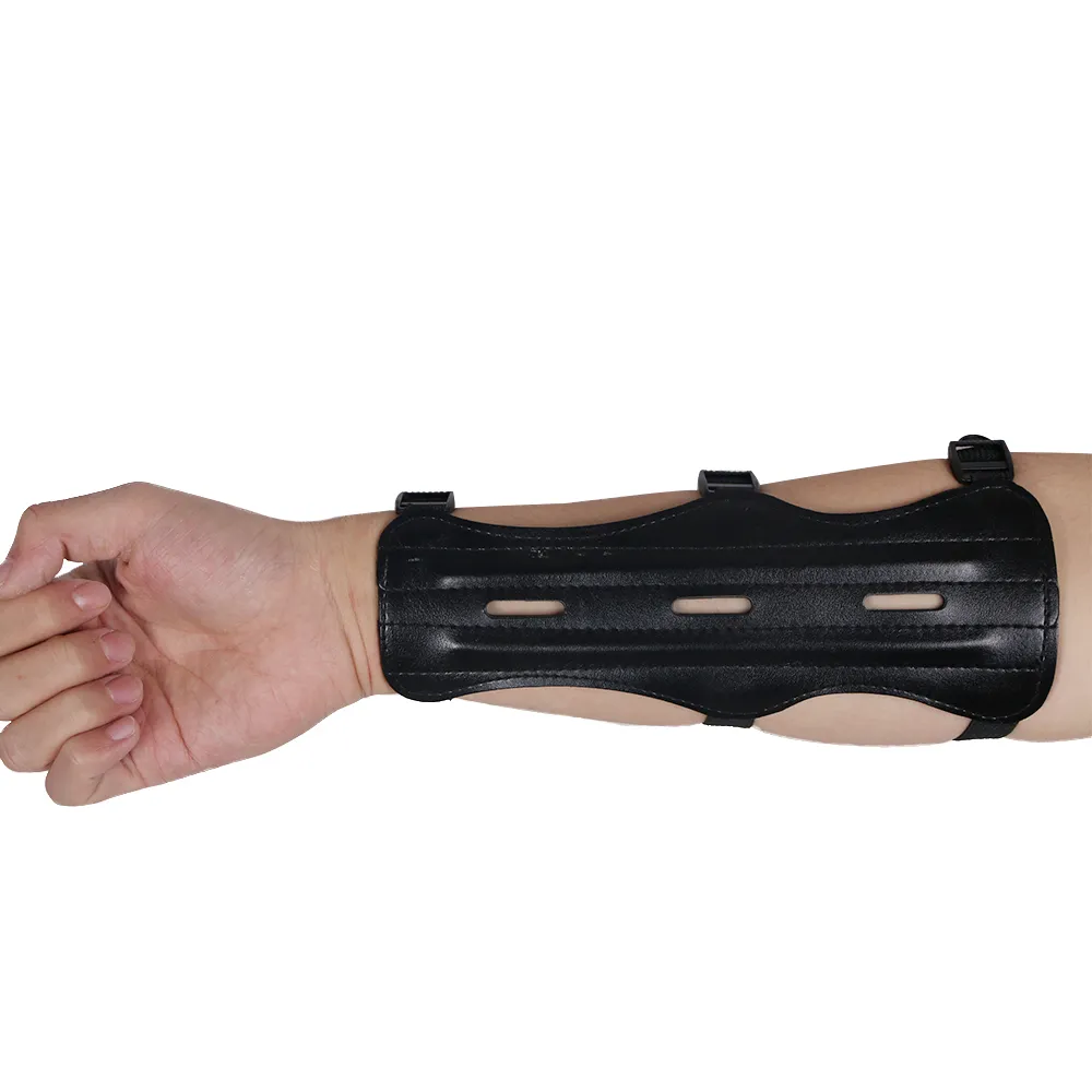 Garantido 100% PU Couro Preto 22 cm Archery Arm Guard 3 Ajustável Strap Arm Protection com 3 Varas Arco e Flecha Acessórios