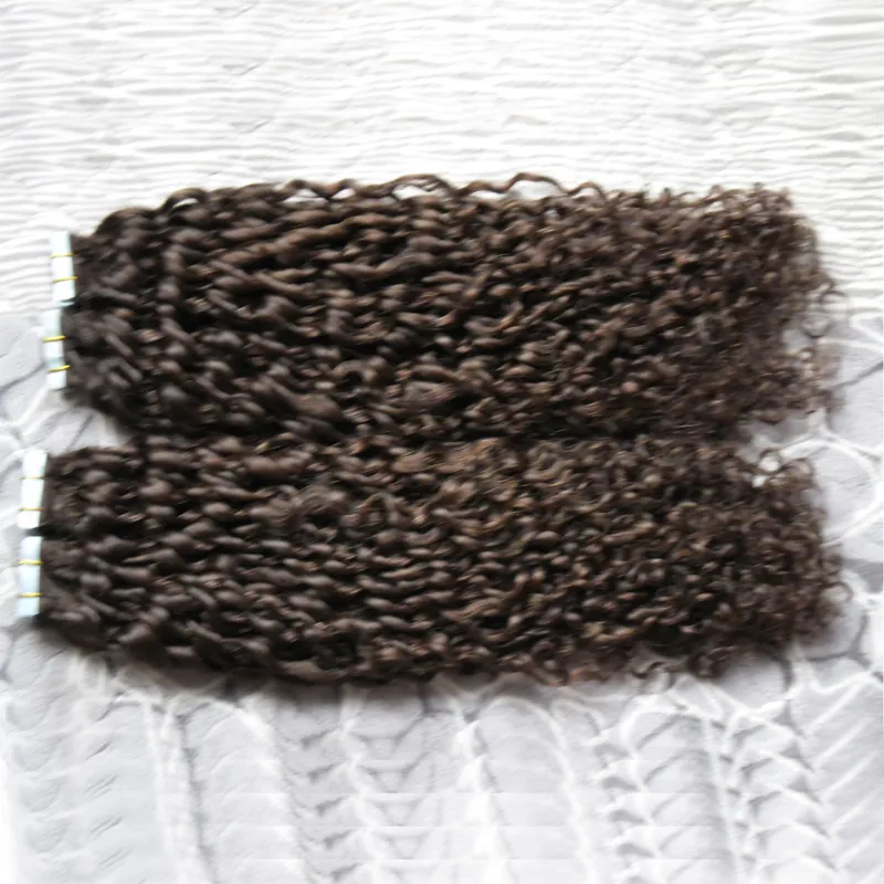 Bande de cheveux brésilienne crépus bouclés dans les Extensions de cheveux humains 80 pièces/ensemble adhésifs bande Invisible PU trame de peau 200g
