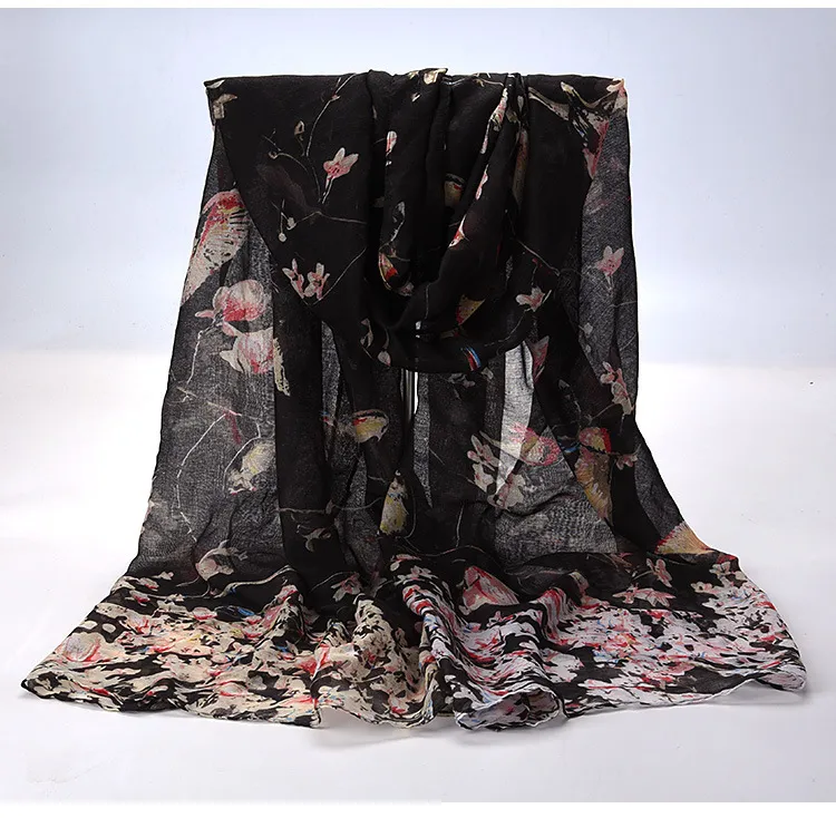 Fashion Branch Flower And Print Animal Scarf Women Tree Bird Shawl Wrap Animal Pattern Hijab Soft Lightweight Hijab 