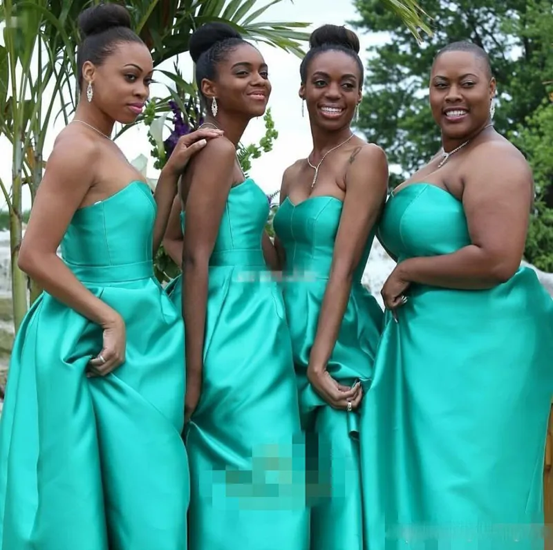 Arabic Style Teal Bridesmaid Dresses With Pockets Turquoise Satin Plus Size 2016 Negerian African Wedding Guest Maid of Honor Part6317589