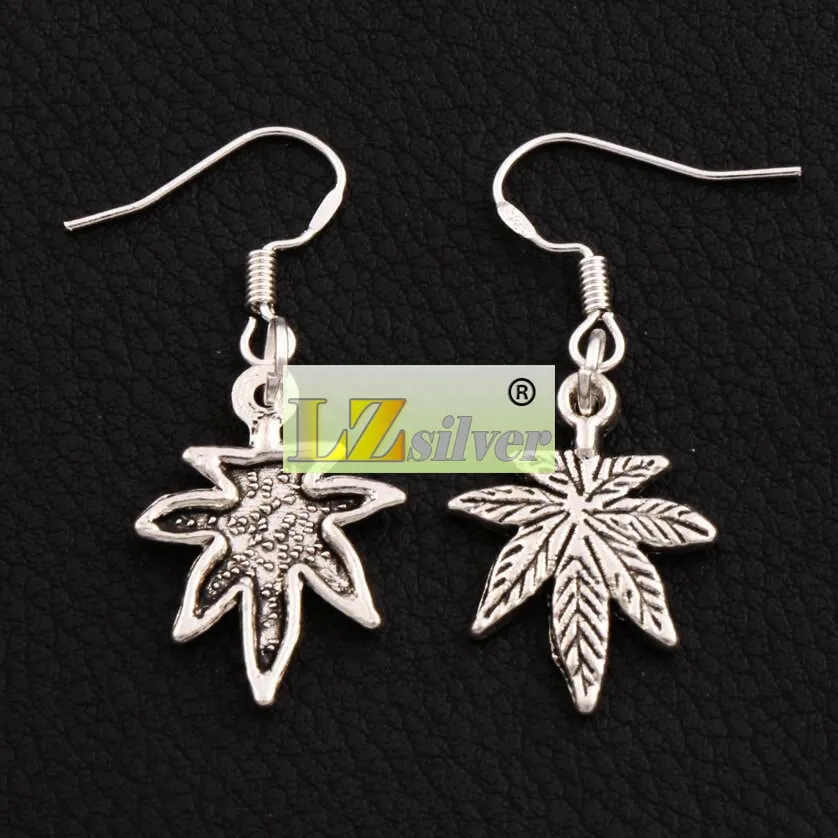 Maple Leaf Dangle Chandelier Earrings 925 Silver Fish Ear Hook E360 37 6x15 6mm310b