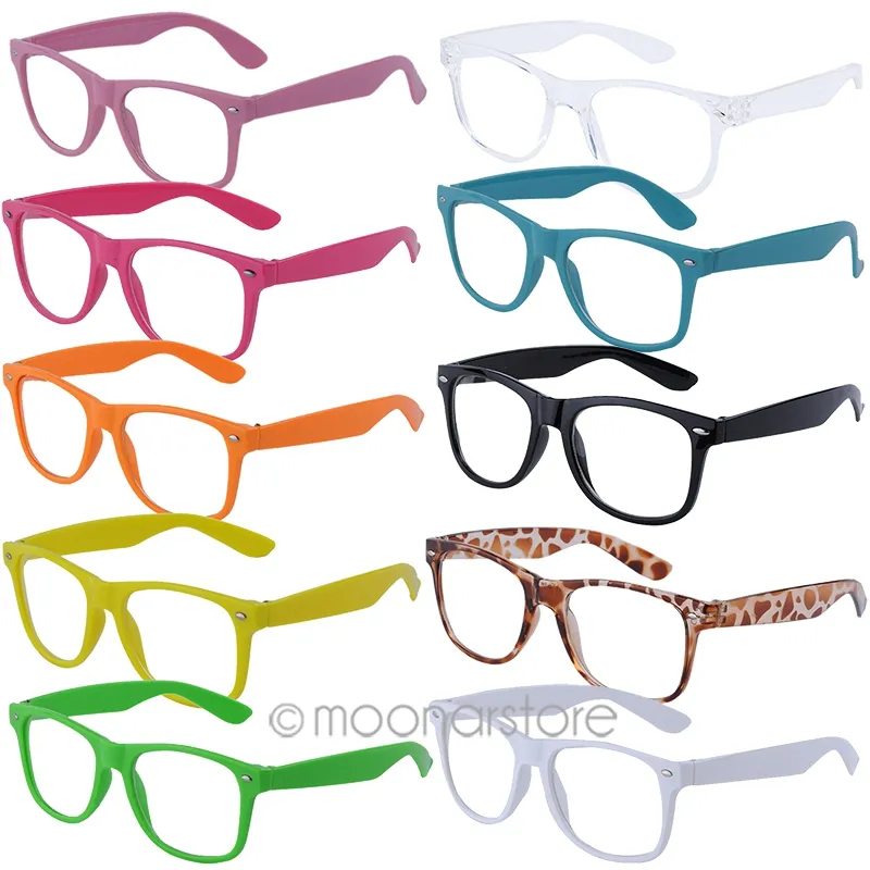 Gros-New Womens Frame Lunettes unies Lunettes de couleur bonbon Clear Len Nerd Geek 12 Couleur