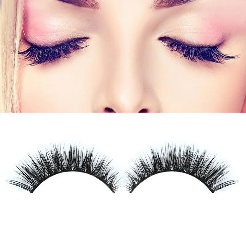 Atacado- 2016 de Alta Qualidade 1Pair 3D Natural Cruz Busca Cílios Falsos Eyelashes Mink Handmade Eye Cílios 12 milímetros extensões de cílios encantadores