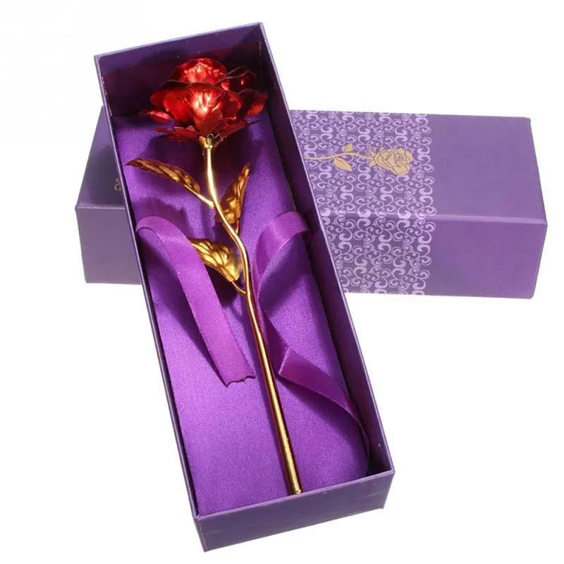 Presentes Dia dos Namorados 24 k Folha De Ouro Flor Rosa Artesanais Artesanais Mergulhado Longo Amante Da Haste Do Casamento Para Os Amantes Presente LZ0046