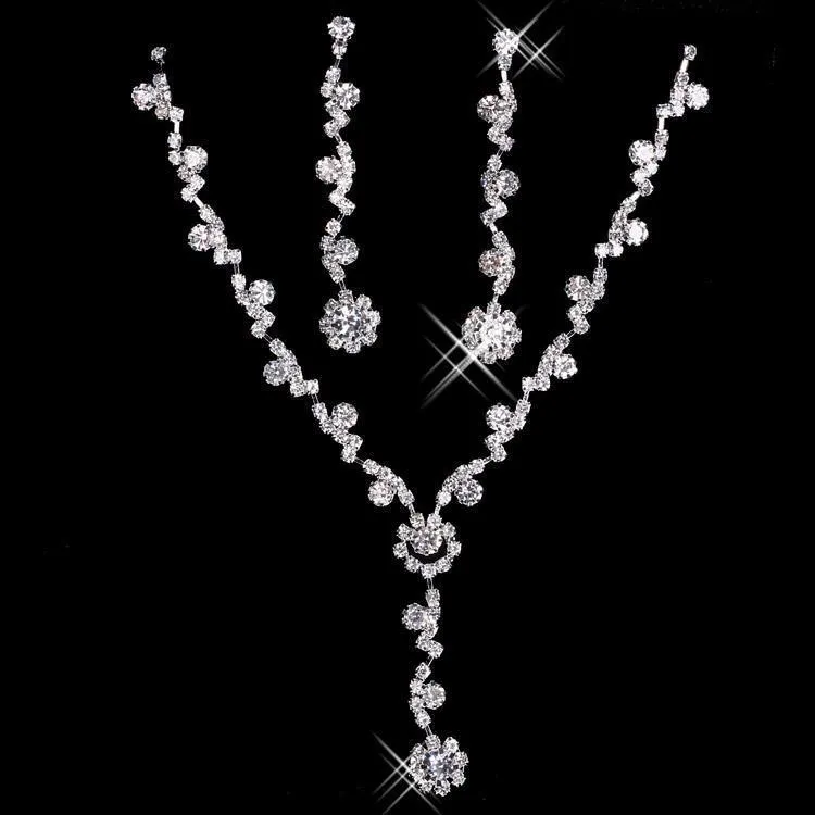 2019 Sparkly Rhinestone Crystal Jewellery Bridal Necklace Earrings Sets Jewelry For Prom Party Wedding In Stock Cheaper