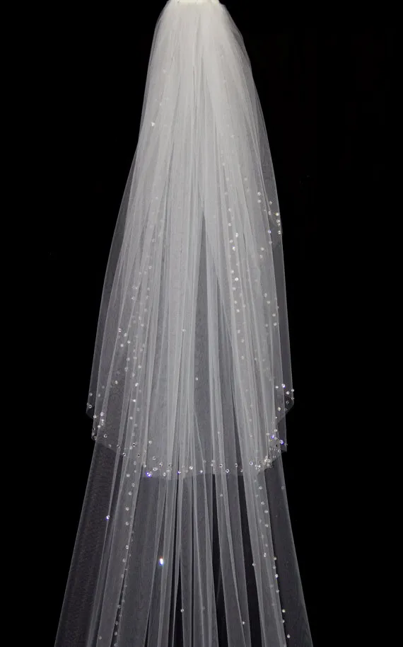 Two layer White Ivory Wedding Veil Crystal Cathedrarl Length Bridal Veils With Comb Rhinestones Edge277c