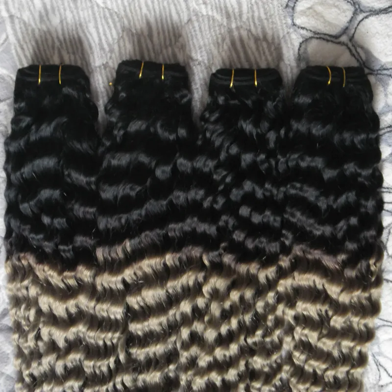 Pacotes de Tecer Cabelo grisalho Brasileiro Do Cabelo Virgem Encaracolado Trama Duplo T1B / Cinza ombre cabelo brasileiro 400g