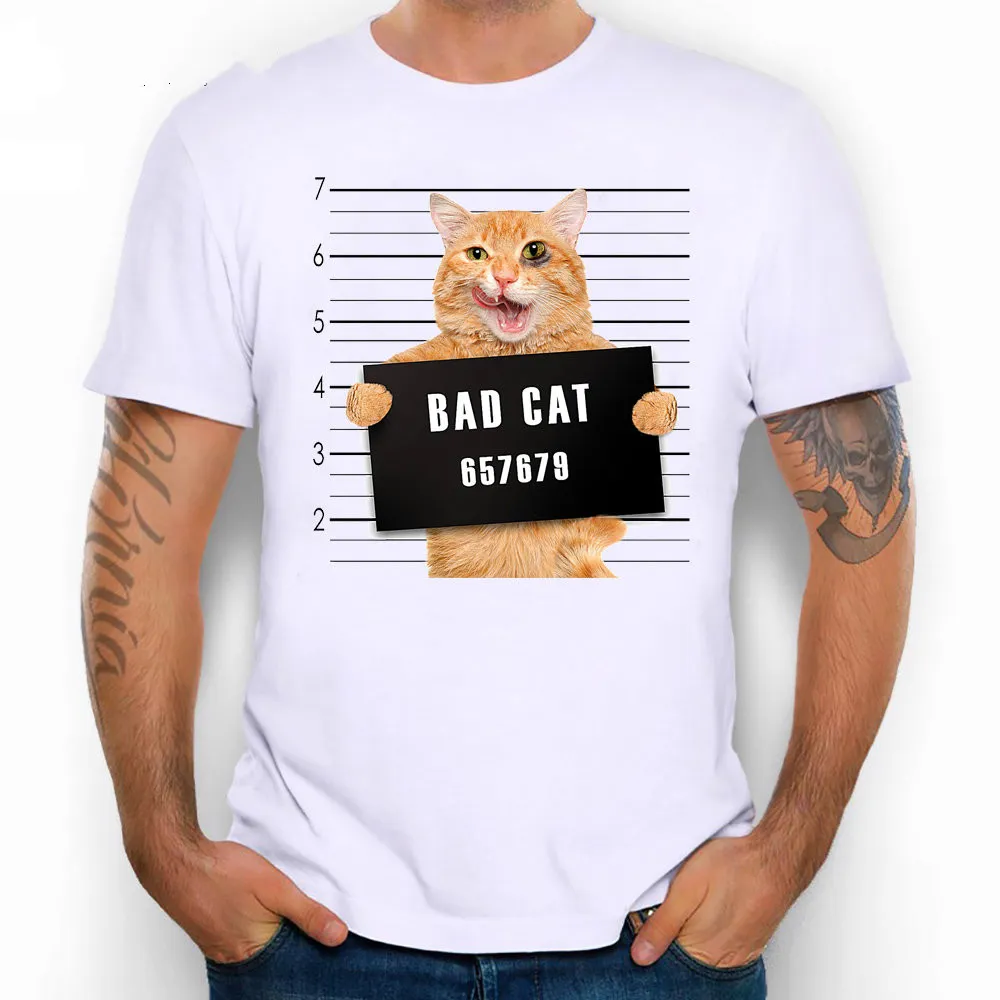Men's Bad Cat Police Dept Print T-Shirt Cool Cat t shirt men summer White T shirt hipster Tees 