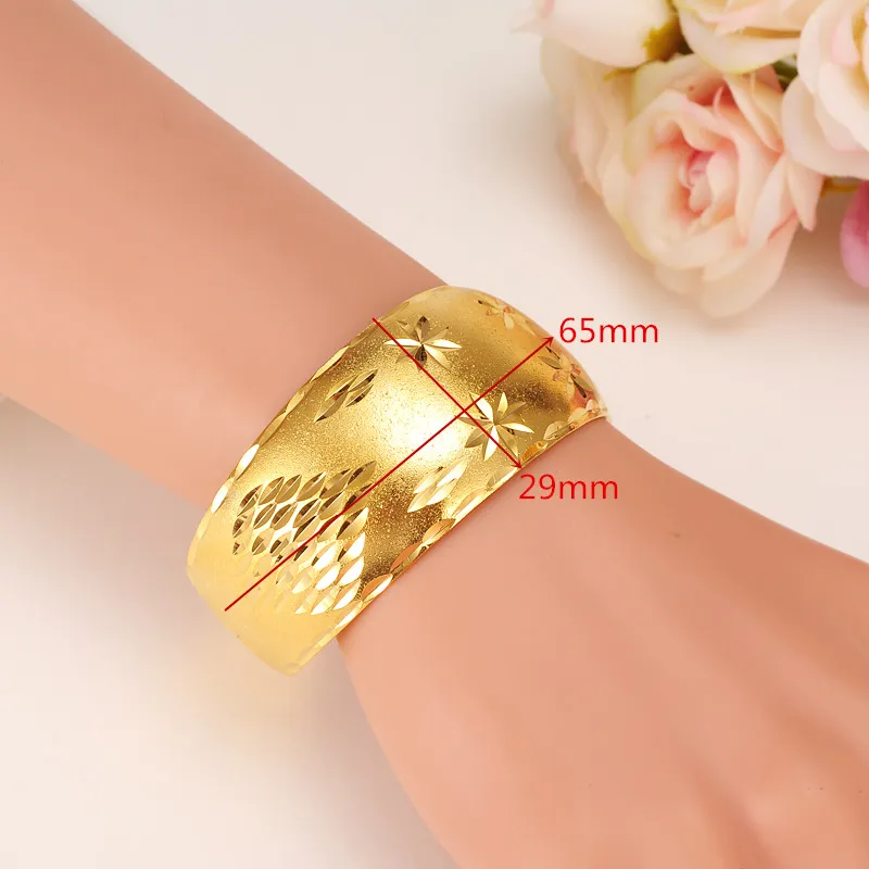 Pulseiras largas de 29 mm para mulheres 14 k amarelo sólido cheias de ouro Dubai joias pulseiras abertas pulseiras abertas presente de noiva/presente de mãe