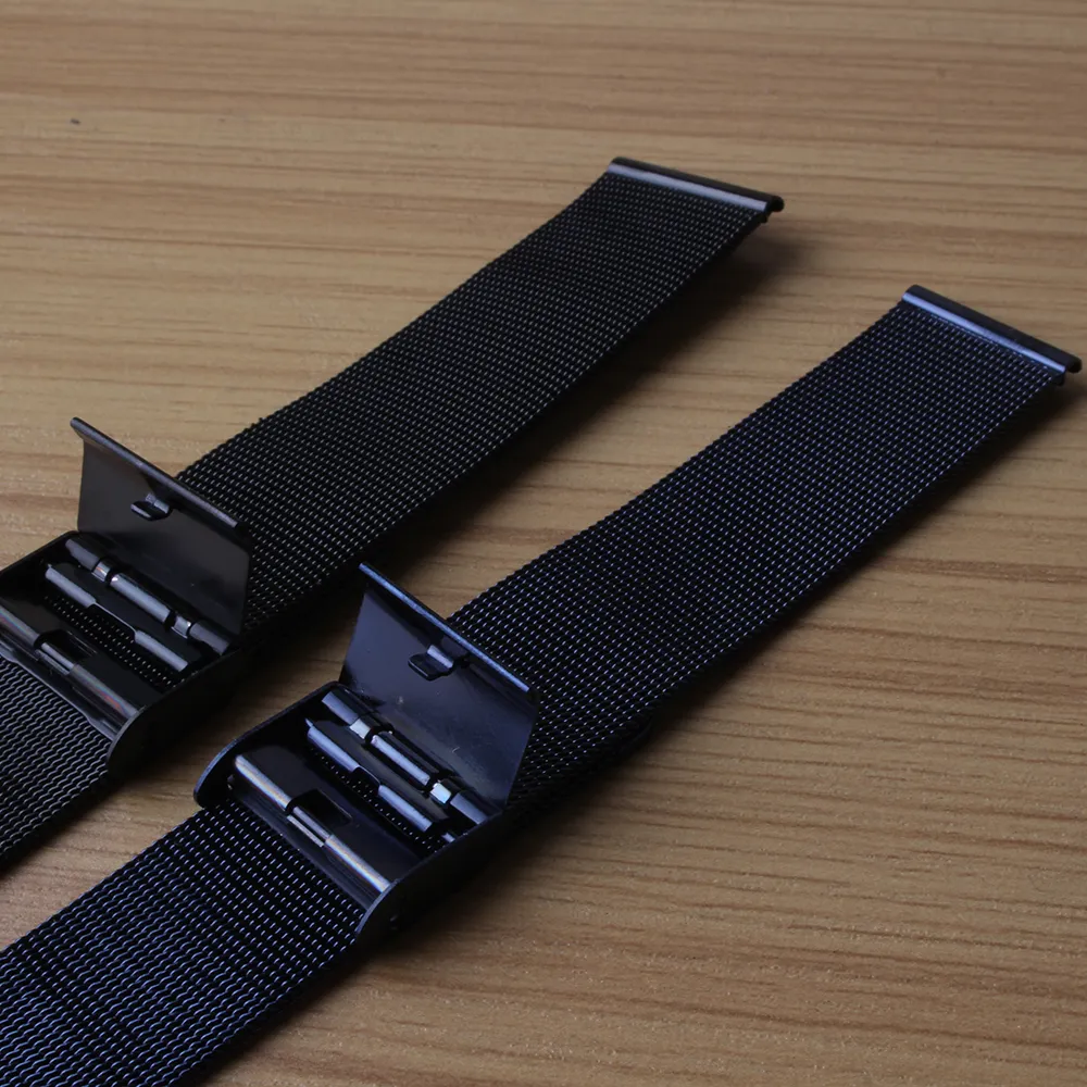 Boucle milanaise 18mm 20mm 22mm 24mm Bracelets de montre Bracelet bleu foncé noir ultra-mince Bracelet en acier inoxydable Bracelets Bracelets pour hommes heures