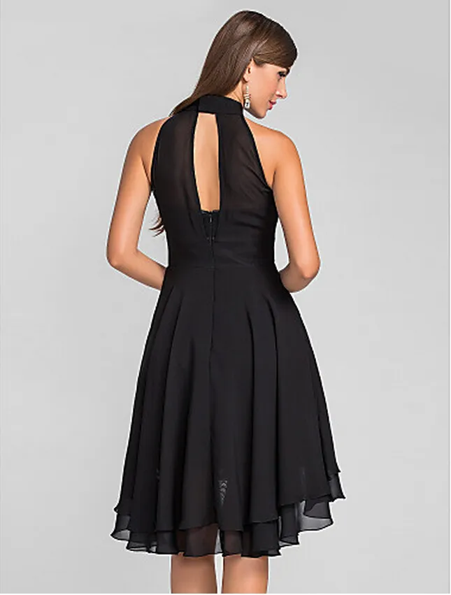 새로운 도착 우아한 고삐 검은 쉬폰 동창회 드레스 하이 - Lo 파티 가운 드레스 칵테일 플러스 크기 학년 8 졸업 드레스 사용자 정의 만든