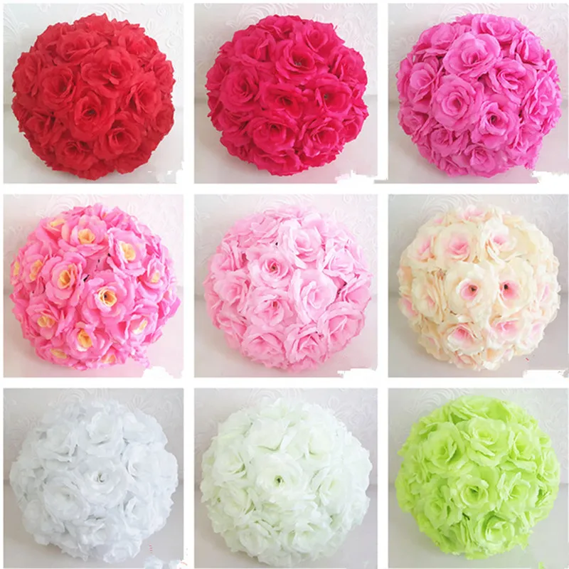 10 "25 cm élégant artificiel Silk Rose Boule de fleur de rose Boules d'embrassement Ornement artisanal pour les fournitures de décoration de fête de mariage 16 couleurs