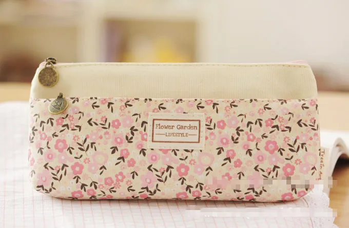 New Fashion Small Floral Pattern Multilayer Fashion Double Zipper Pencil Case Stationery Väskor Pouch Makeup Kit Gratis frakt